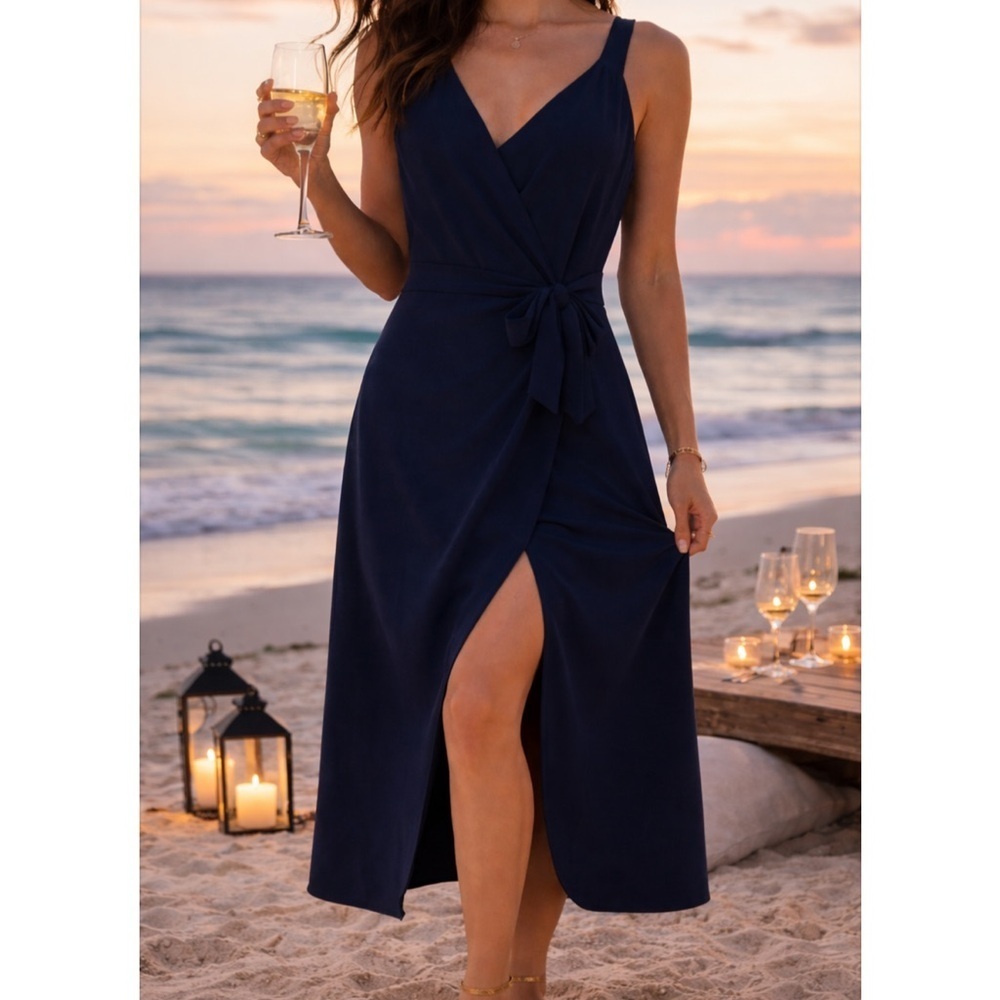 Everlane Black Wrap Dress Size 8/Side or back Bow Elegant Midi